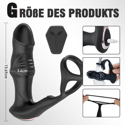 9 Wackelndes schwingendes und vibrierendes Prostata-Massagegerät mit Penisring ANAL TOY